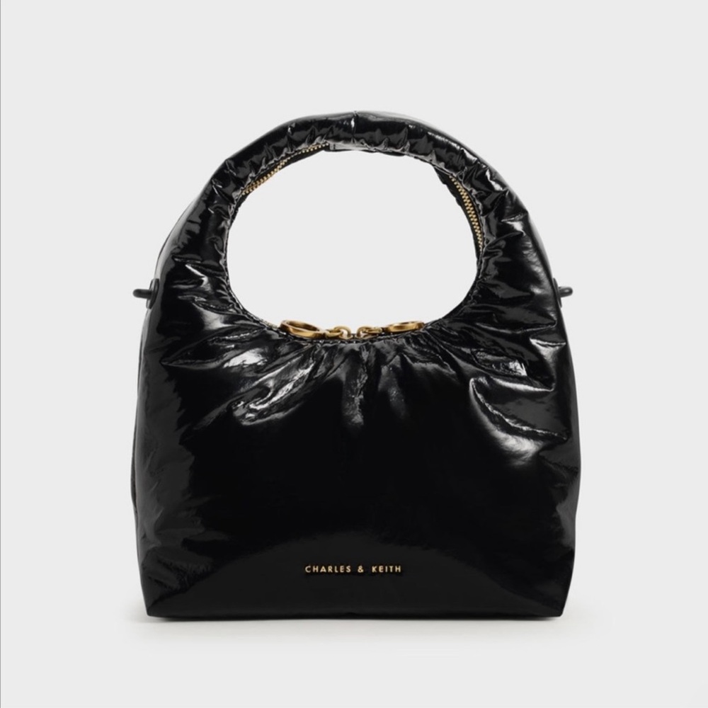 Black Wrinkled-Effect Puffy Bag